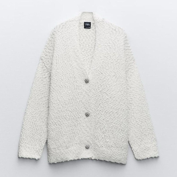 ZARA JEWEL BUTTON CHENILLE CARDIGAN - Picture 6 of 8